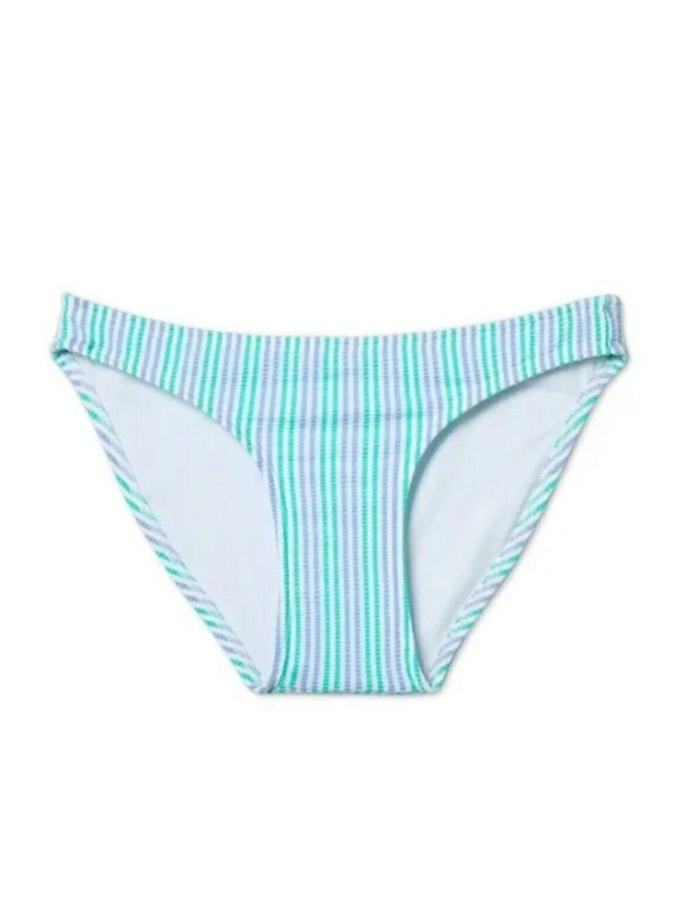 X-Large Juniors Seersucker Hipster Bikini Bottom Tropical Blue Ribbed Blue Green